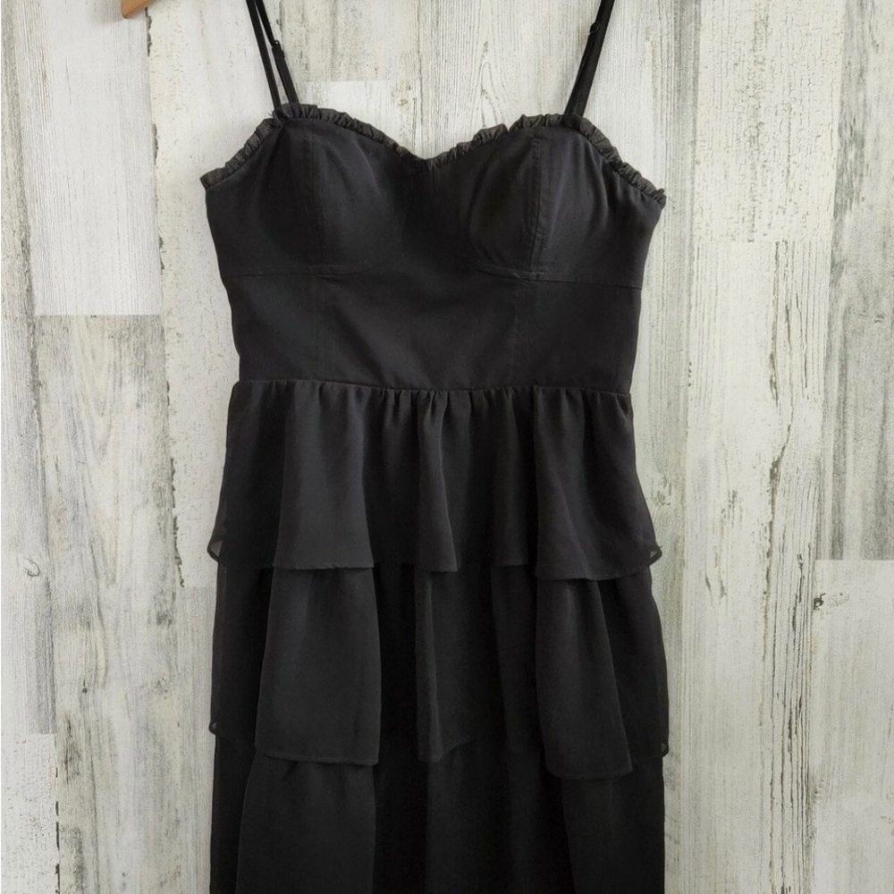 American Eagle Outfitters Black Strapless Tiered Ruffle Dress
